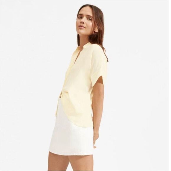 Everlane The Clean Silk Short-Sleeve Square Boxy Shirt Pale Yellow Size 0 NWT - Picture 13 of 15